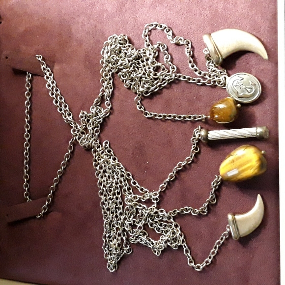 Genuine Charriol Kucha Tiger's Eye Horn Tassel Necklace 36" - Picture 4 of 11